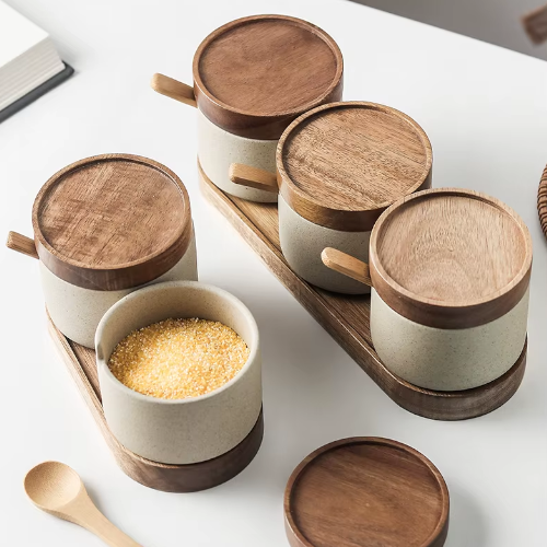 Boîte épices céramique & bois | Ma tasse en bois