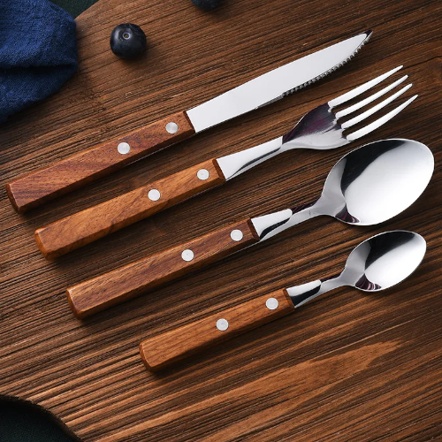 8 Pièces Vaisselle Bois - Cuillères Et Fourchettes Long Manche - Ustensiles Cuisine Camping Brun